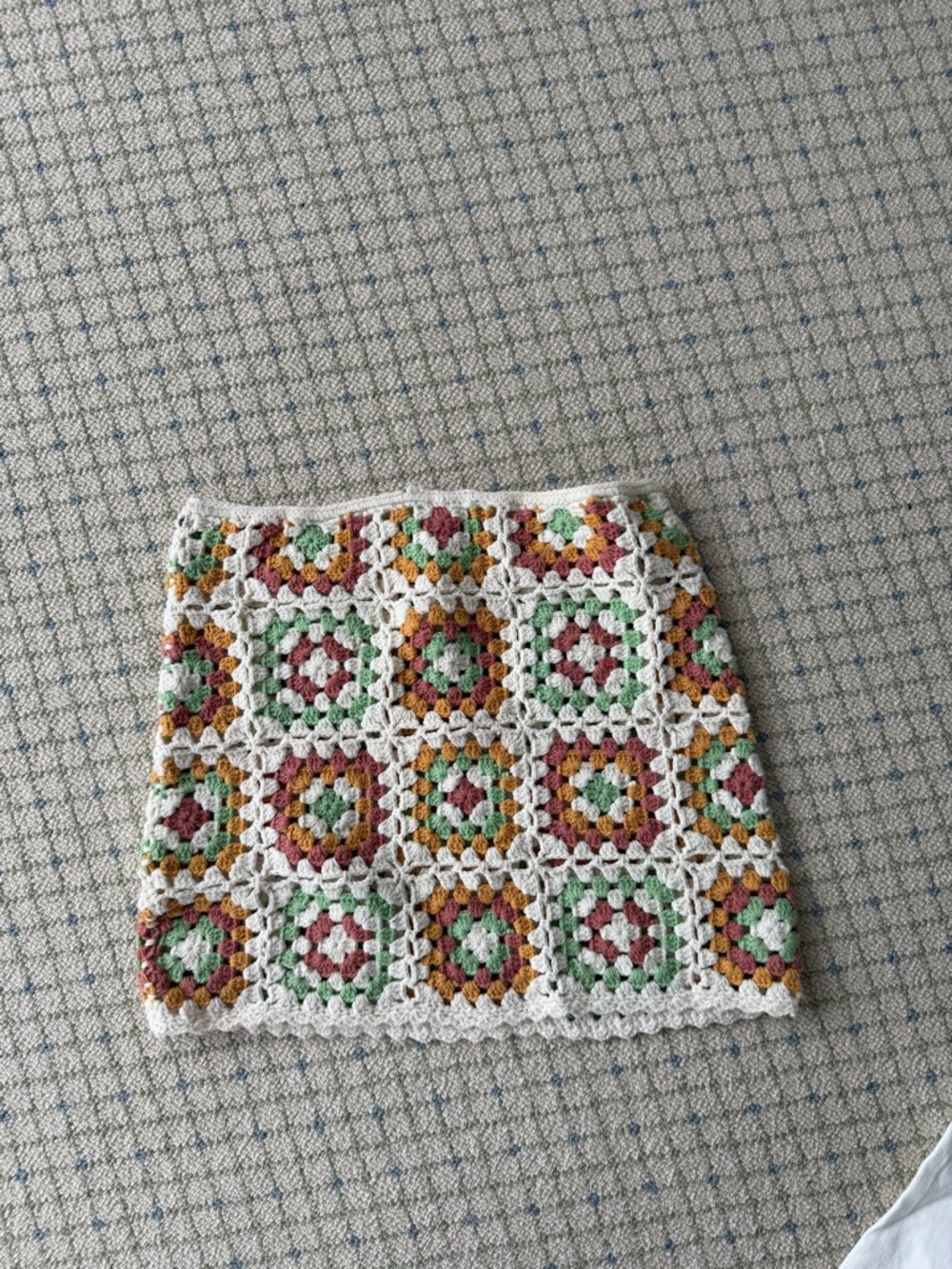 Crochet Square Mini Skirt / Cover up in White, Green, Pink, and Mustard